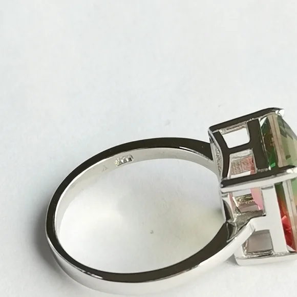 Watermelon Tourmaline Ring Sterling Silver size 6.75 🆕 - Picture 3 of 8